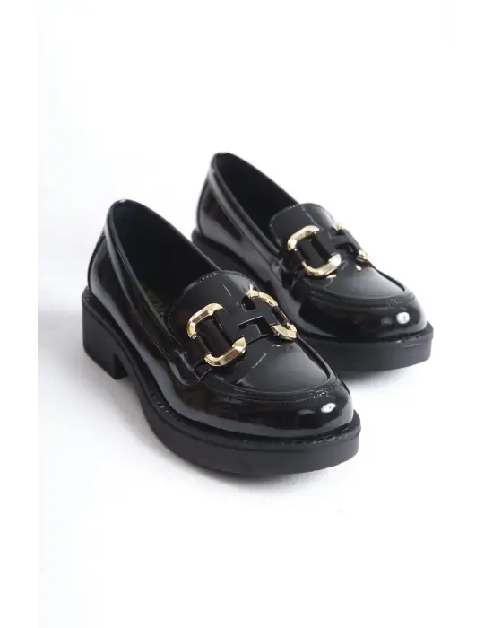 Caro Rugan Siyah Gold Tokalı Kadın Loafer