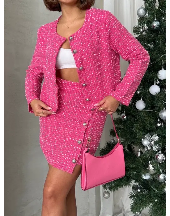 Ceketli Etek Takım Chl Kumaş Fuşya H24443