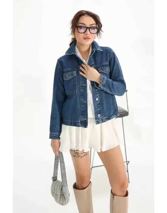 Cepli Kısa Kot Ceket