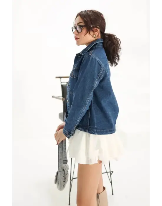 Cepli Kısa Kot Ceket