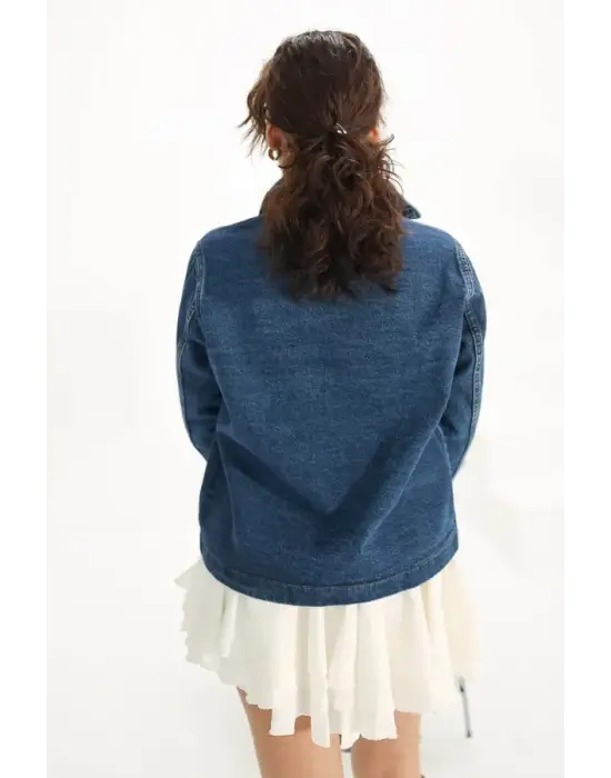 Cepli Kısa Kot Ceket