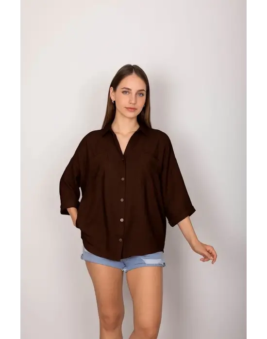 Cepli Salaş Gömlek Koyu Kahve T1010