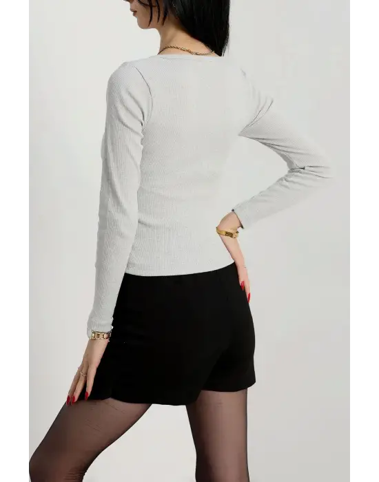 Çerçeve Yaka Kaşkorse Bluz Gri