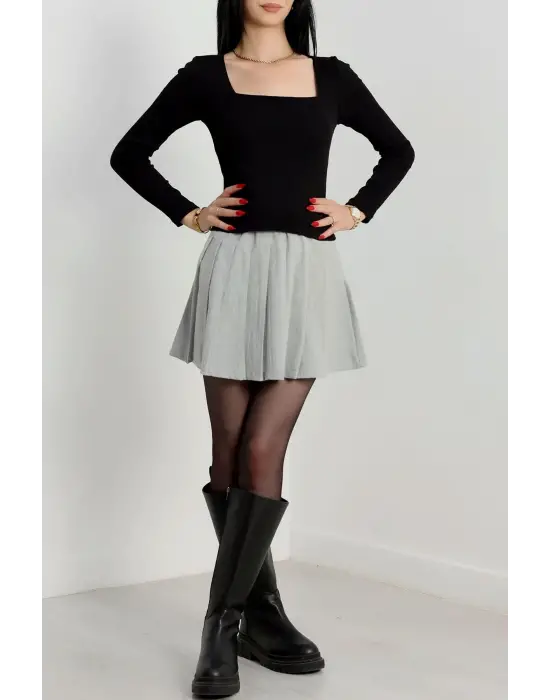 Çerçeve Yaka Kaşkorse Bluz Siyah