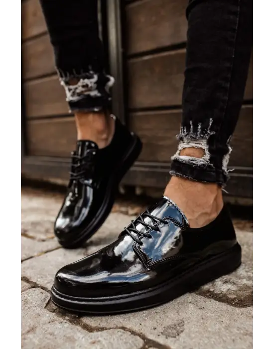 TB003 RST Pelle Verniciata Classica Erkek Ayakkabı SIYAH