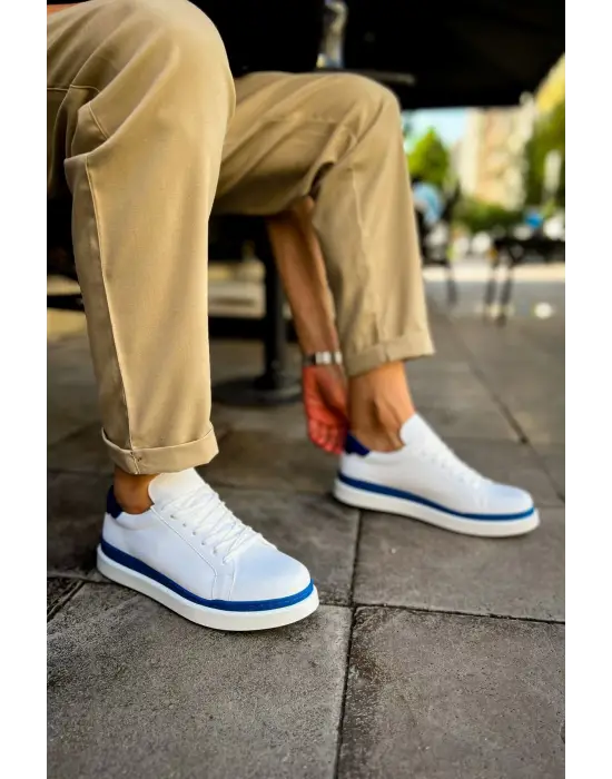 TB979 Santoni GBT Spor Erkek Ayakkabı BEYAZ/MAVI