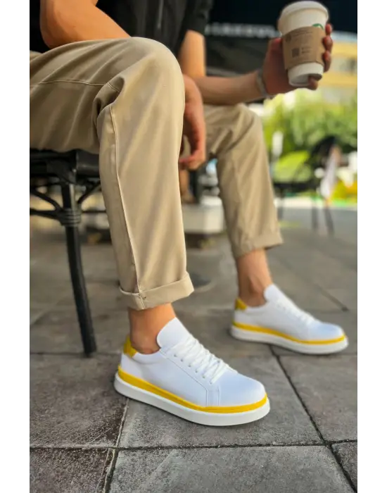 TB979 Santoni GBT Spor Erkek Ayakkabı BEYAZ/SARI