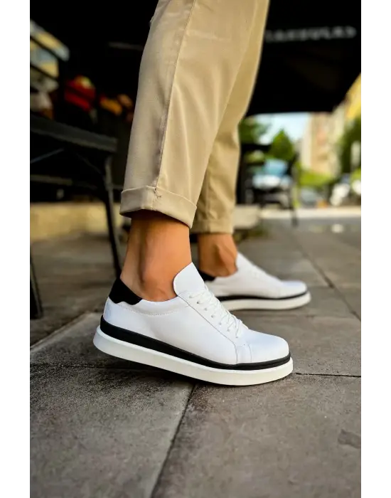 TB979 Santoni GBT Spor Erkek Ayakkabı BEYAZ/SIYAH