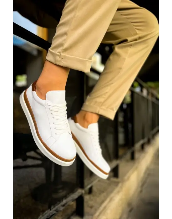 TB979 Santoni GBT Spor Erkek Ayakkabı BEYAZ/TABA