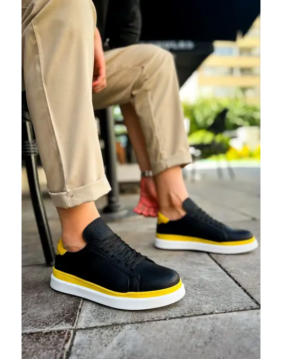 TB979 Santoni GBT Spor Erkek Ayakkabı SIYAH/SARI