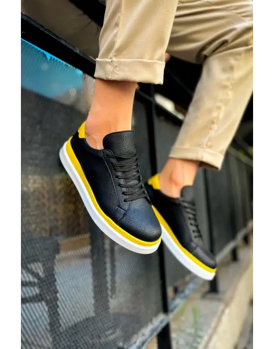 TB979 Santoni GBT Spor Erkek Ayakkabı SIYAH/SARI