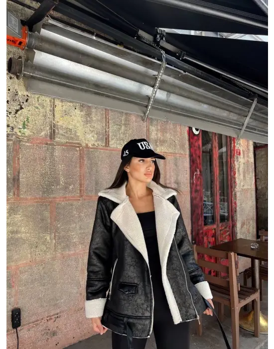 Chanel Deri Süet Kraşlı İçi Peluşlu Kaplama Kaban