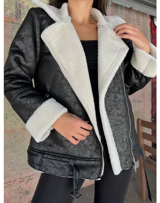 Chanel Deri Süet Kraşlı İçi Peluşlu Kaplama Kaban