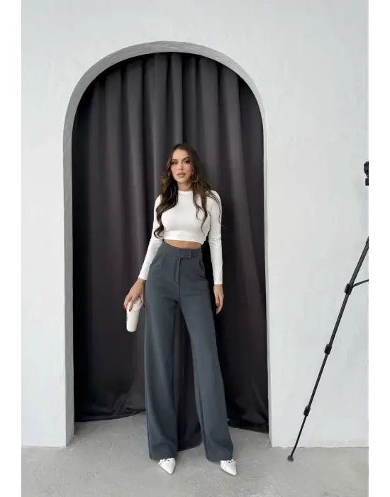 Cırtlı Pantolon Krep Füme Pt