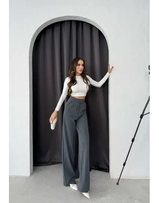 Cırtlı Pantolon Krep Füme Pt