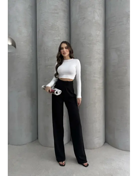 Cırtlı Pantolon Krep Siyah Pt