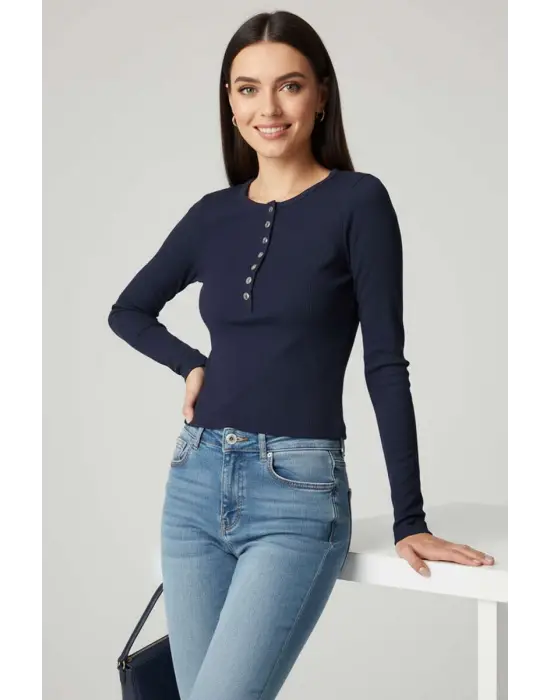 Çıtçıt Detaylı Bluz Lacivert T4343