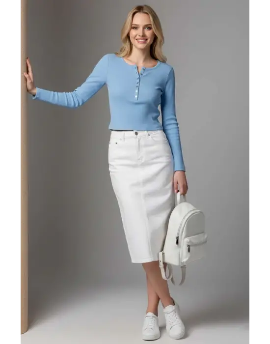 Çıtçıt Detaylı Bluz Mavi T4343