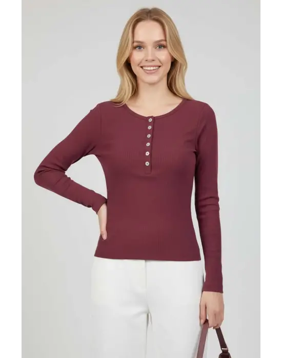 Çıtçıt Detaylı Bluz Mürdüm T4343