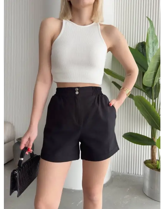 Çıtçıtlı Gabardin Şort