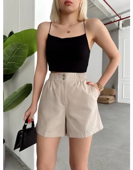 Çıtçıtlı Gabardin Şort