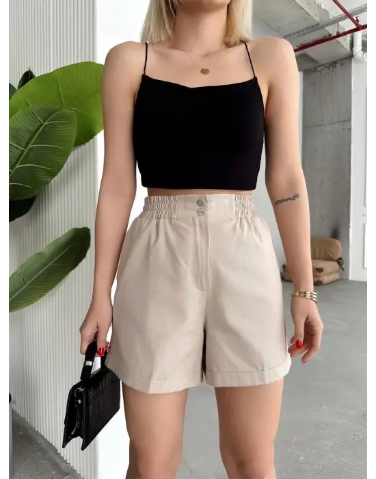 Çıtçıtlı Gabardin Şort