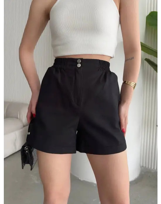 Çıtçıtlı Gabardin Şort