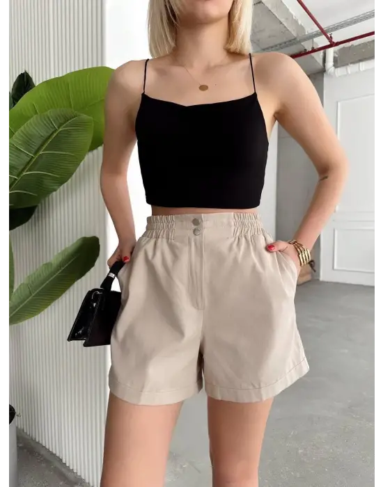 Çıtçıtlı Gabardin Şort