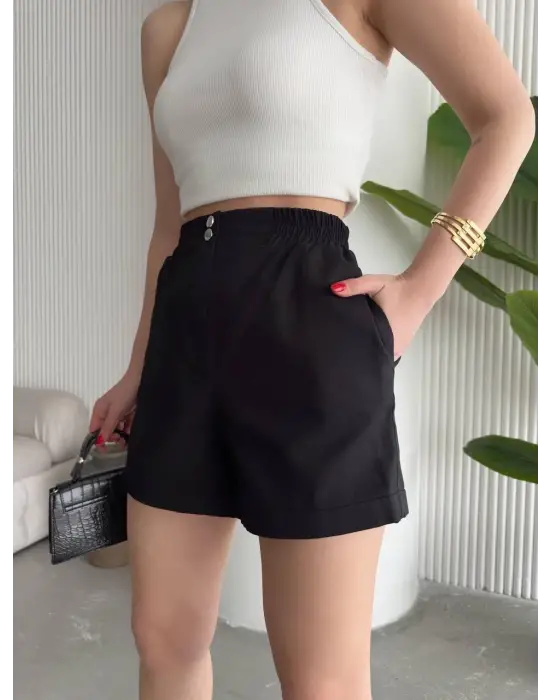 Çıtçıtlı Gabardin Şort