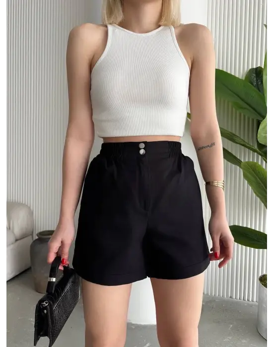Çıtçıtlı Gabardin Şort