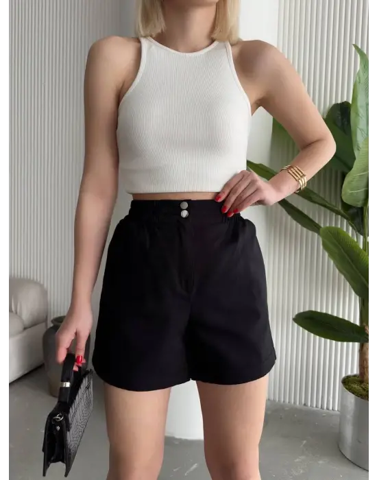 Çıtçıtlı Gabardin Şort