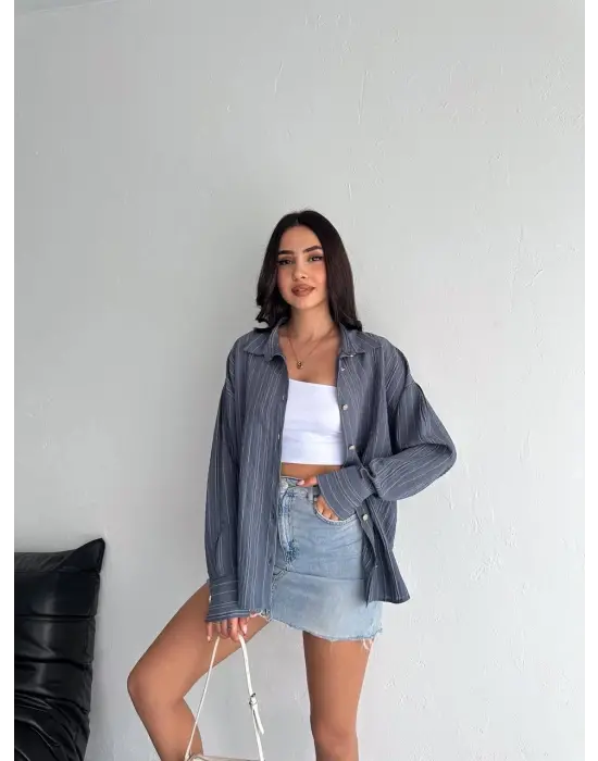 Çizgili Oversize Gömlek