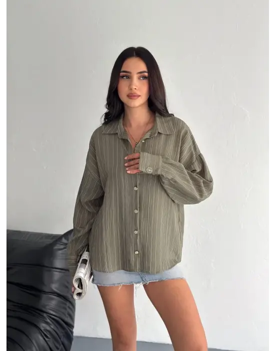 Çizgili Oversize Gömlek