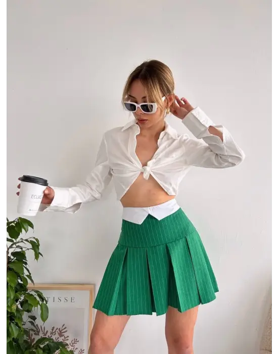 Çizgili Pileli Etek