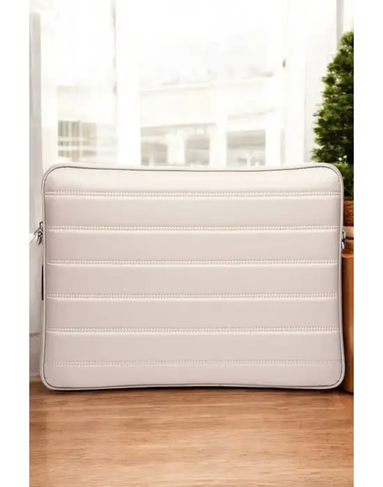 Çizgili Su Geçirmez Macbook Air Pro 15.6 & 16 İnç Bej Laptop Tablet Kılıfı