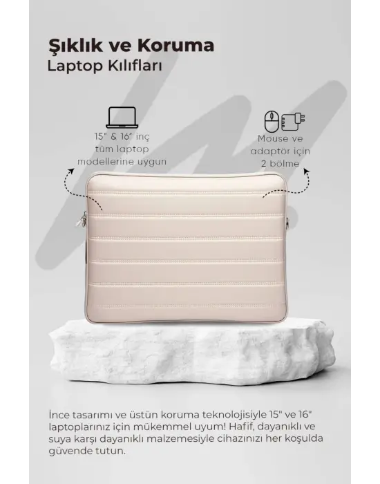 Çizgili Su Geçirmez Macbook Air Pro 15.6 & 16 İnç Bej Laptop Tablet Kılıfı
