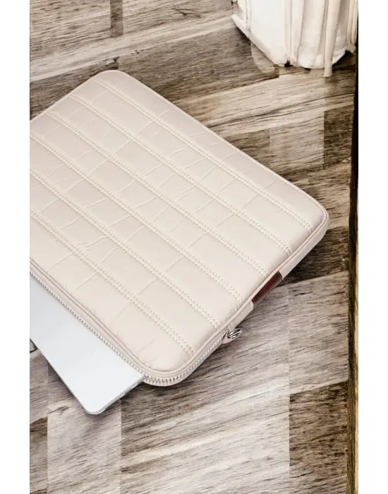 Çizgili Su Geçirmez Macbook Air Pro 15.6 & 16 İnç Bej Laptop Tablet Kılıfı