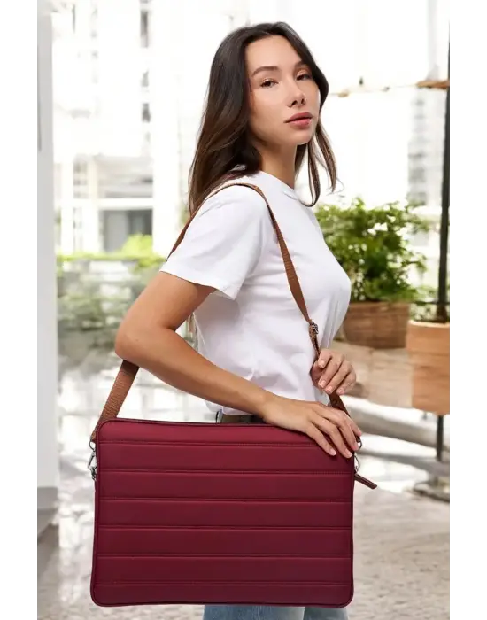 Çizgili Su Geçirmez Macbook Air Pro 15.6 & 16 İnç Bordo Laptop Tablet Kılıfı