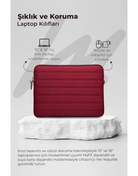 Çizgili Su Geçirmez Macbook Air Pro 15.6 & 16 İnç Bordo Laptop Tablet Kılıfı