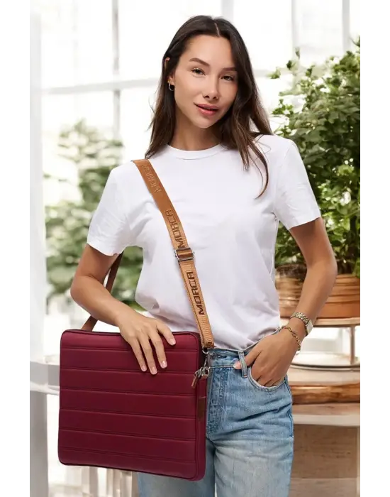 Çizgili Su Geçirmez Macbook Air Pro 15.6 & 16 İnç Bordo Laptop Tablet Kılıfı