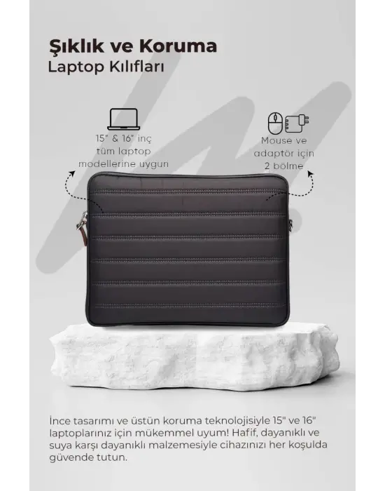 Çizgili Su Geçirmez Macbook Air Pro 15.6 & 16 İnç Gri Laptop Tablet Kılıfı