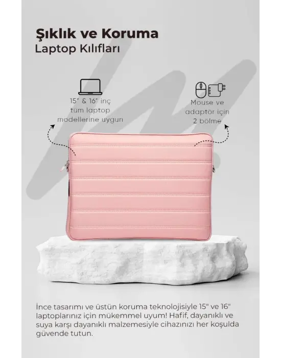 Çizgili Su Geçirmez Macbook Air Pro 15.6 & 16 İnç Pembe Laptop Tablet Kılıfı