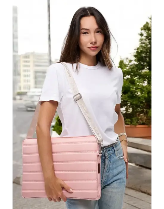 Çizgili Su Geçirmez Macbook Air Pro 15.6 & 16 İnç Pembe Laptop Tablet Kılıfı