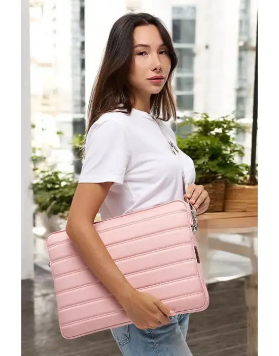 Çizgili Su Geçirmez Macbook Air Pro 15.6 & 16 İnç Pembe Laptop Tablet Kılıfı