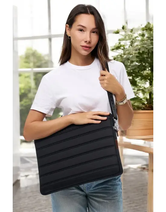 Çizgili Su Geçirmez Macbook Air Pro 15.6 & 16 İnç Siyah Laptop Tablet Kılıfı