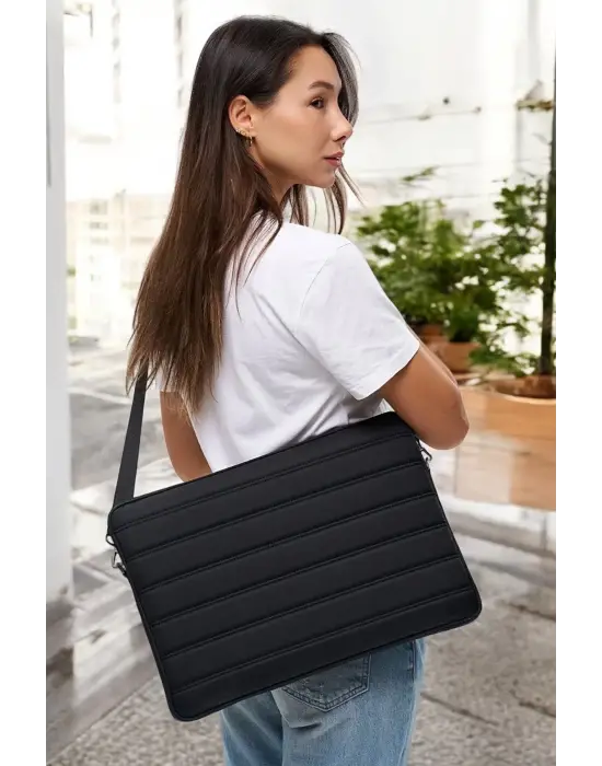 Çizgili Su Geçirmez Macbook Air Pro 15.6 & 16 İnç Siyah Laptop Tablet Kılıfı