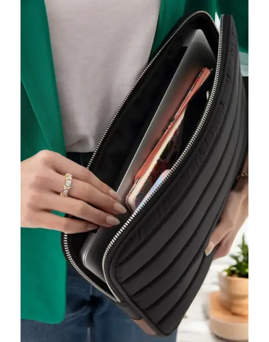 Çizgili Su Geçirmez Macbook Air Pro 15.6 & 16 İnç Siyah Laptop Tablet Kılıfı