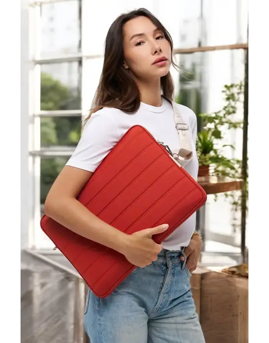 Çizgili Su Geçirmez Macbook Air Pro 15.6 & 16 İnç Turuncu Laptop Tablet Kılıfı