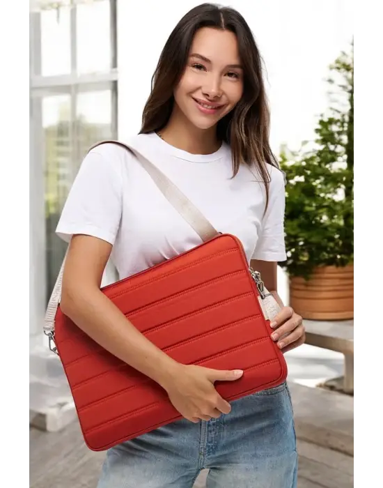 Çizgili Su Geçirmez Macbook Air Pro 15.6 & 16 İnç Turuncu Laptop Tablet Kılıfı