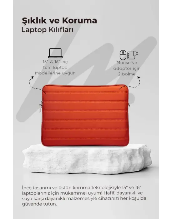 Çizgili Su Geçirmez Macbook Air Pro 15.6 & 16 İnç Turuncu Laptop Tablet Kılıfı